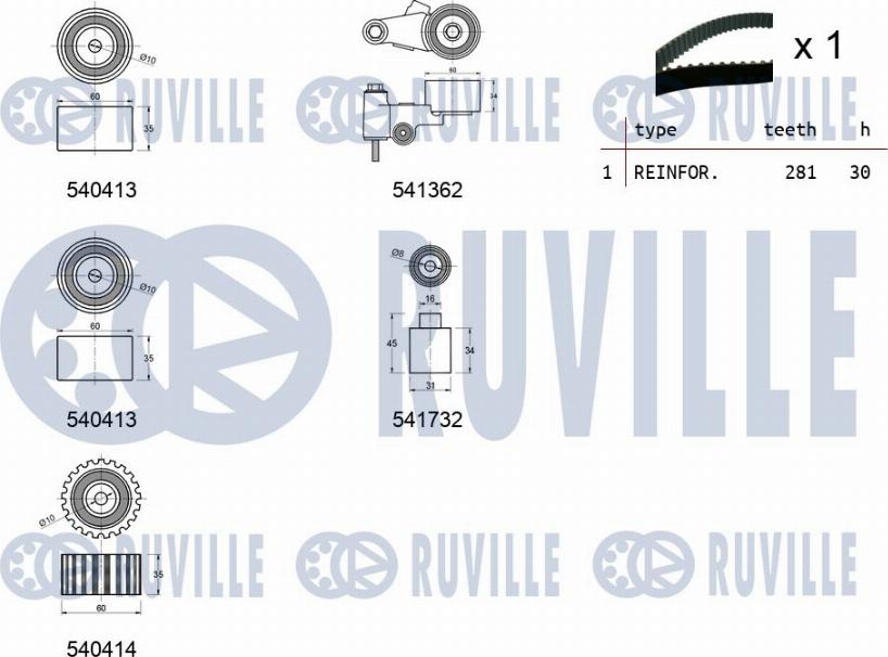 Ruville 550464 - Комплект ангренажен ремък vvparts.bg