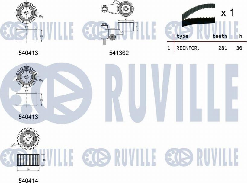 Ruville 550465 - Комплект ангренажен ремък vvparts.bg