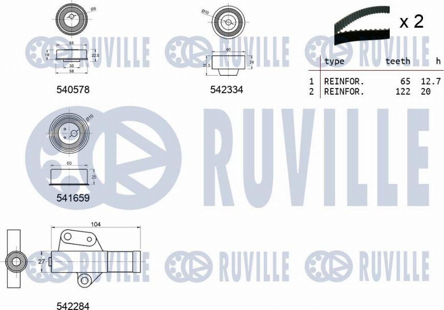 Ruville 550410 - Комплект ангренажен ремък vvparts.bg