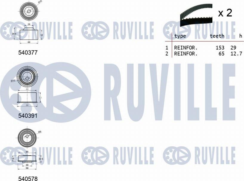 Ruville 550431 - Комплект ангренажен ремък vvparts.bg