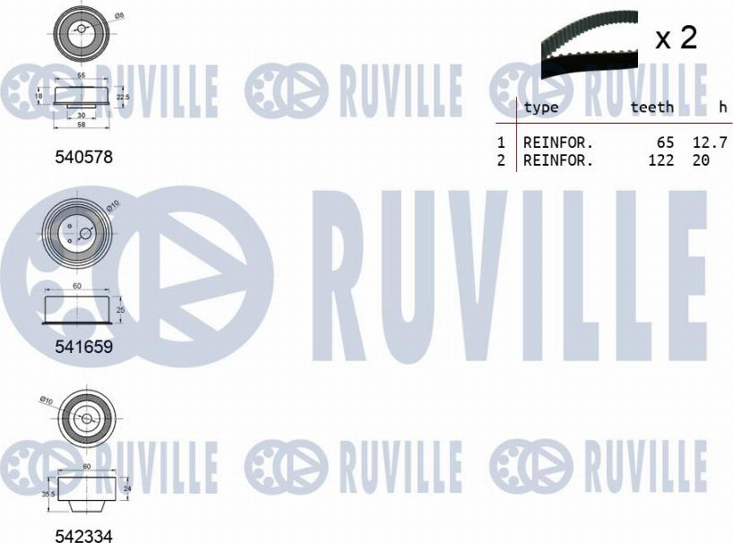 Ruville 550425 - Комплект ангренажен ремък vvparts.bg