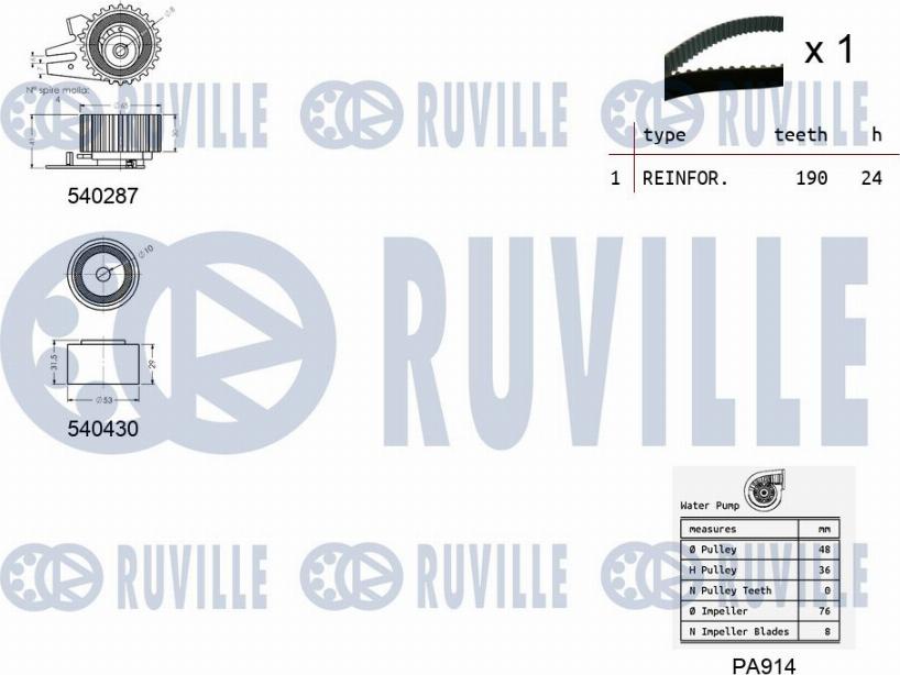 Ruville 5500451 - Водна помпа+ к-кт ангренажен ремък vvparts.bg