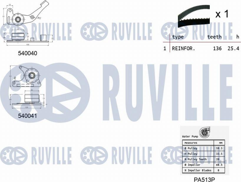 Ruville 5500661 - Водна помпа+ к-кт ангренажен ремък vvparts.bg