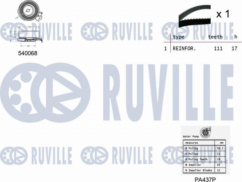 Ruville 5500051 - Водна помпа+ к-кт ангренажен ремък vvparts.bg