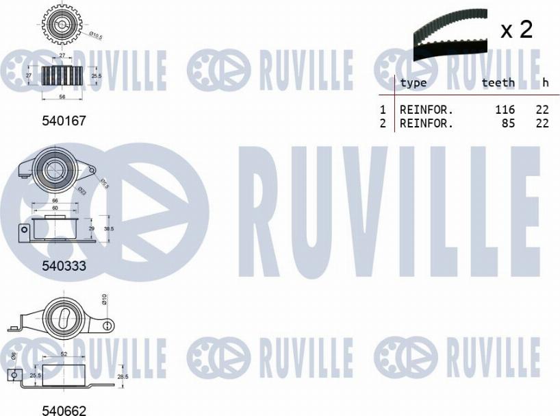 Ruville 550011 - Комплект ангренажен ремък vvparts.bg