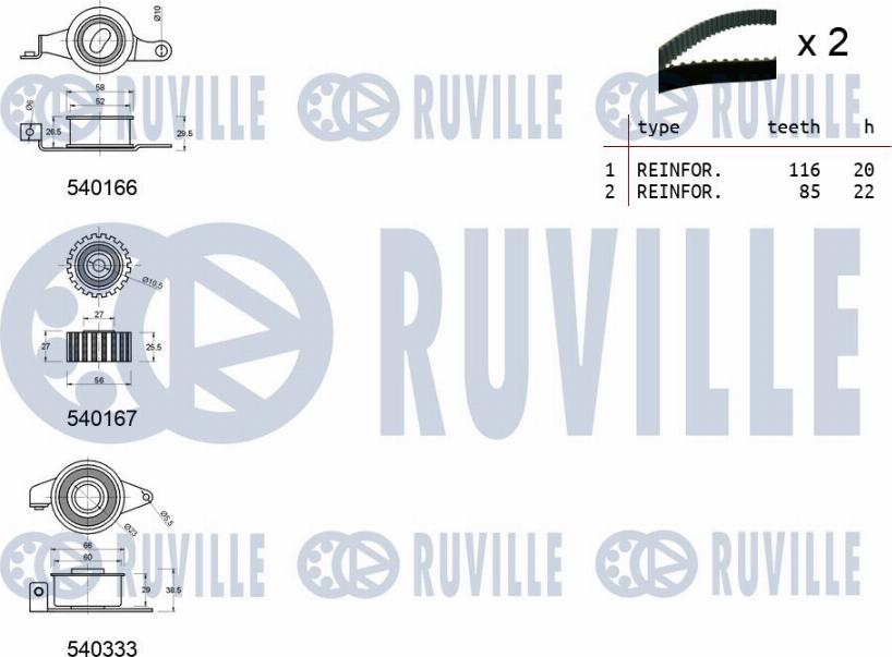 Ruville 550012 - Комплект ангренажен ремък vvparts.bg