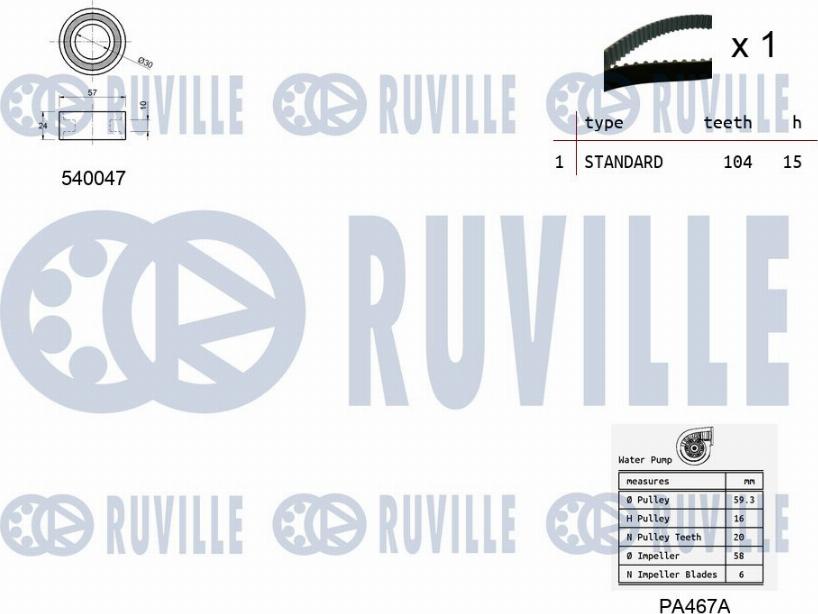 Ruville 5500261 - Водна помпа+ к-кт ангренажен ремък vvparts.bg