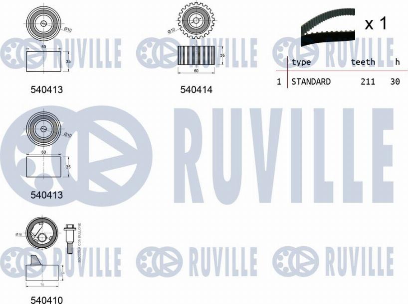 Ruville 550195 - Комплект ангренажен ремък vvparts.bg