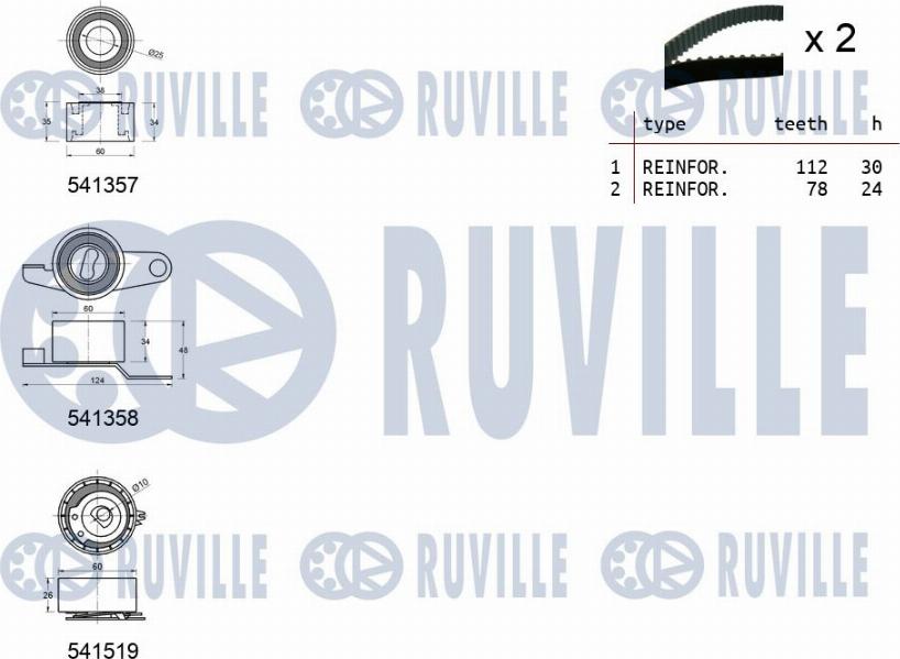 Ruville 550152 - Комплект ангренажен ремък vvparts.bg