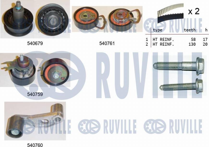 Ruville 550116 - Комплект ангренажен ремък vvparts.bg