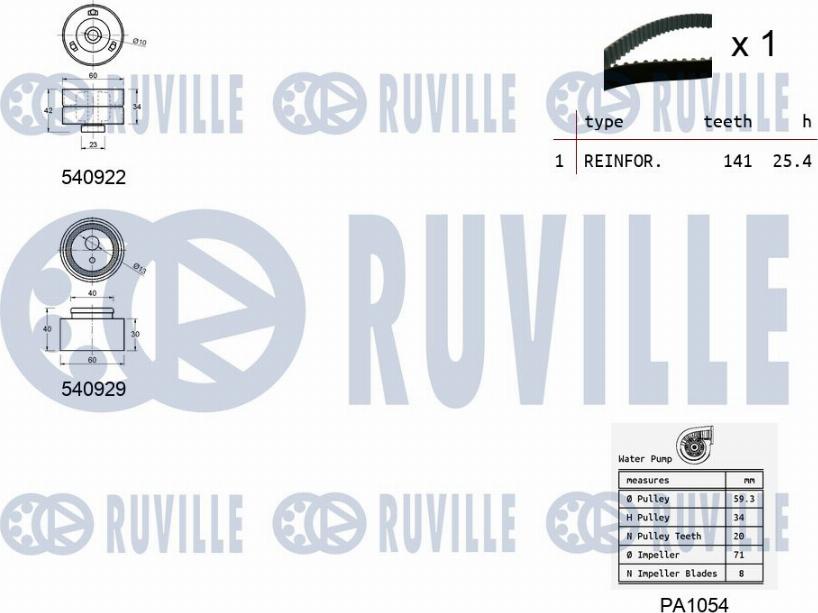 Ruville 5501341 - Водна помпа+ к-кт ангренажен ремък vvparts.bg