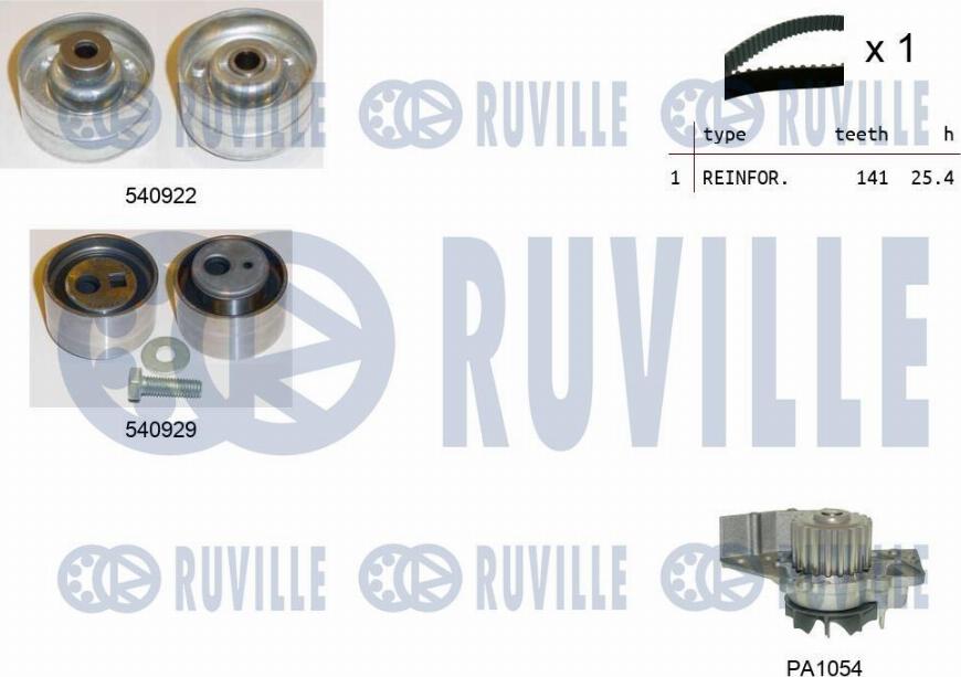 Ruville 5501341 - Водна помпа+ к-кт ангренажен ремък vvparts.bg