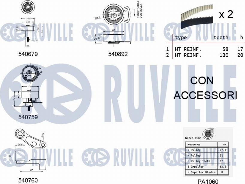 Ruville 5501362 - Водна помпа+ к-кт ангренажен ремък vvparts.bg