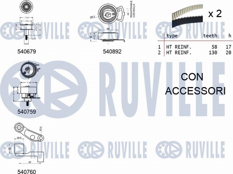 Ruville 550136 - Комплект ангренажен ремък vvparts.bg