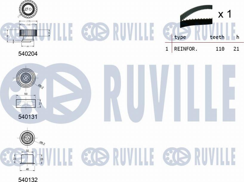 Ruville 550130 - Комплект ангренажен ремък vvparts.bg