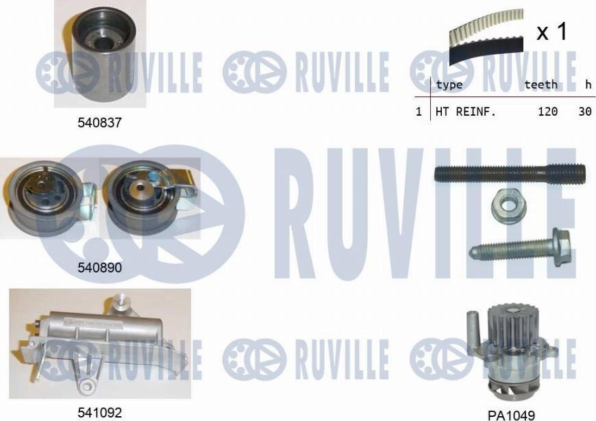 Ruville 5501382 - Водна помпа+ к-кт ангренажен ремък vvparts.bg