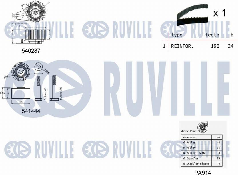 Ruville 5501331 - Водна помпа+ к-кт ангренажен ремък vvparts.bg