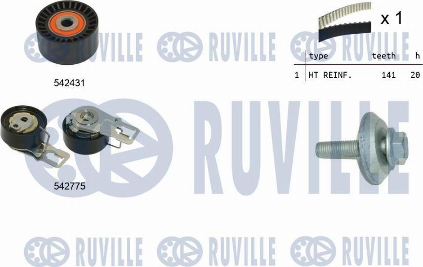 Ruville 550395 - Комплект ангренажен ремък vvparts.bg