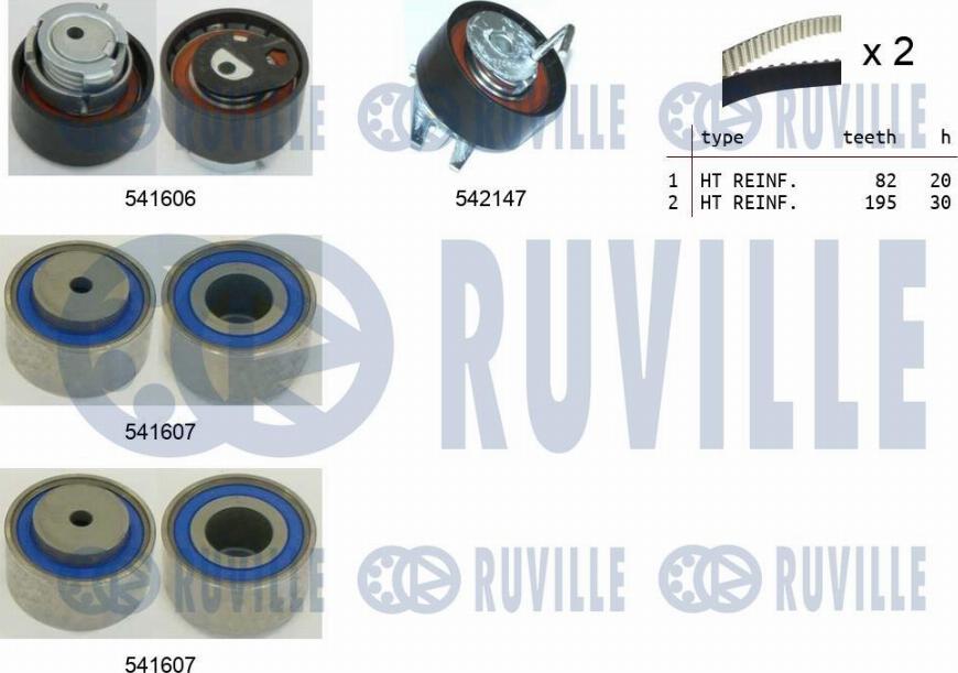 Ruville 550398 - Комплект ангренажен ремък vvparts.bg