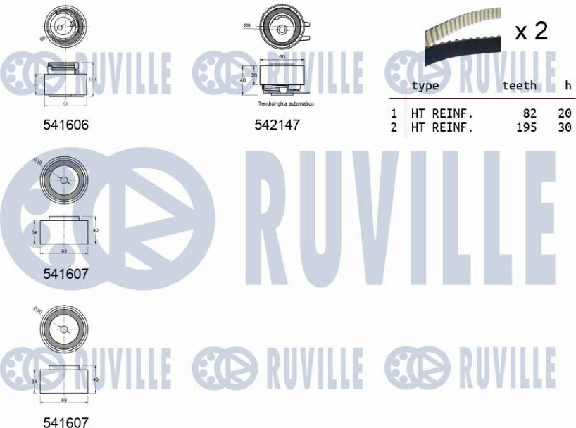 Ruville 550398 - Комплект ангренажен ремък vvparts.bg