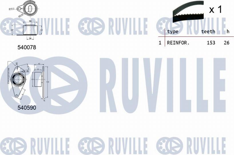 Ruville 550344 - Комплект ангренажен ремък vvparts.bg