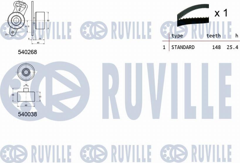 Ruville 550346 - Комплект ангренажен ремък vvparts.bg