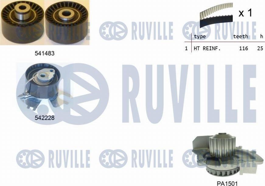 Ruville 5503671 - Водна помпа+ к-кт ангренажен ремък vvparts.bg