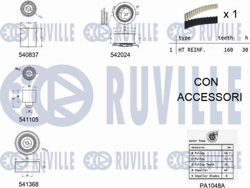 Ruville 5503051 - Водна помпа+ к-кт ангренажен ремък vvparts.bg