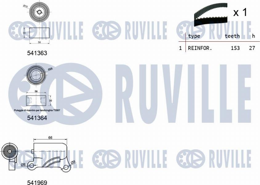 Ruville 550308 - Комплект ангренажен ремък vvparts.bg