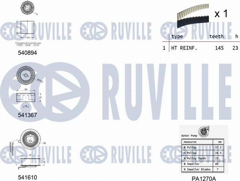 Ruville 5503121 - Водна помпа+ к-кт ангренажен ремък vvparts.bg