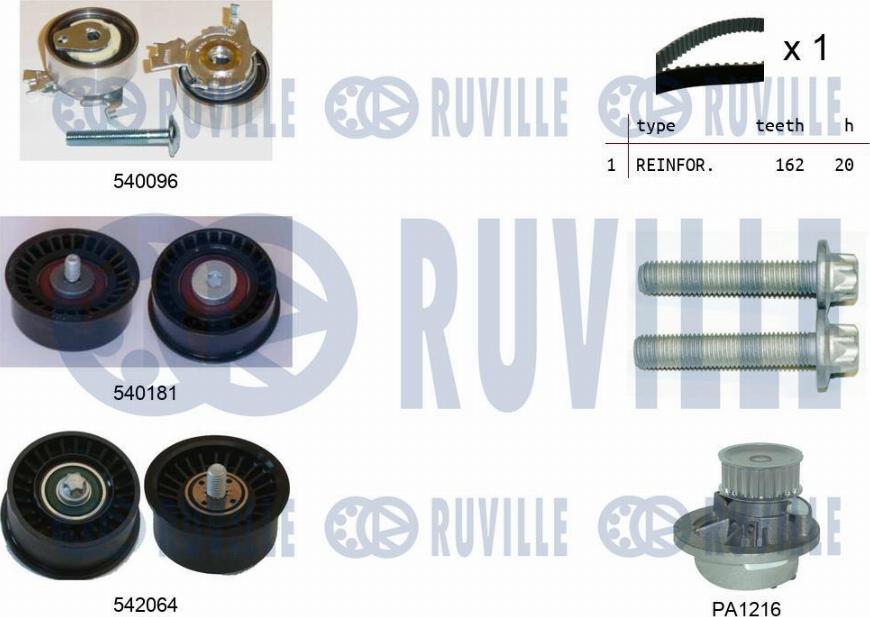 Ruville 5503171 - Водна помпа+ к-кт ангренажен ремък vvparts.bg