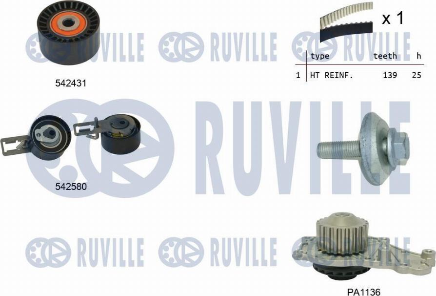 Ruville 5503861 - Водна помпа+ к-кт ангренажен ремък vvparts.bg