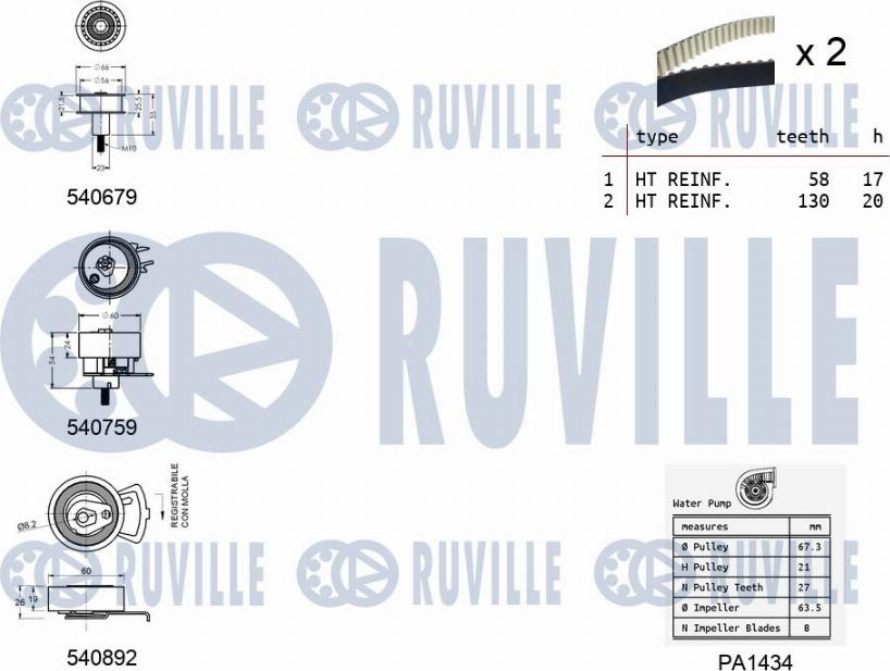 Ruville 5503811 - Водна помпа+ к-кт ангренажен ремък vvparts.bg