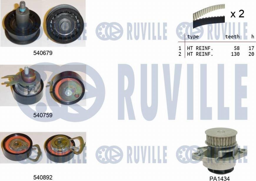 Ruville 5503811 - Водна помпа+ к-кт ангренажен ремък vvparts.bg