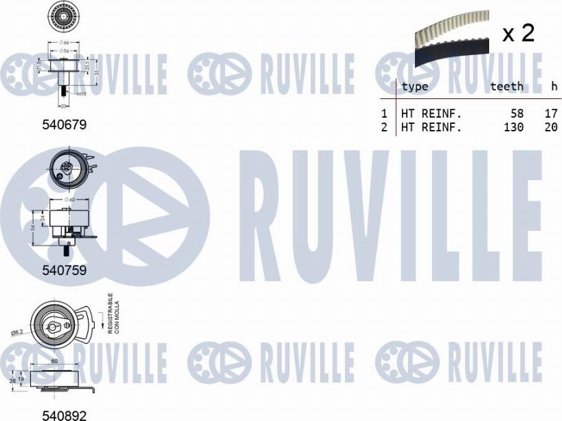 Ruville 550381 - Комплект ангренажен ремък vvparts.bg