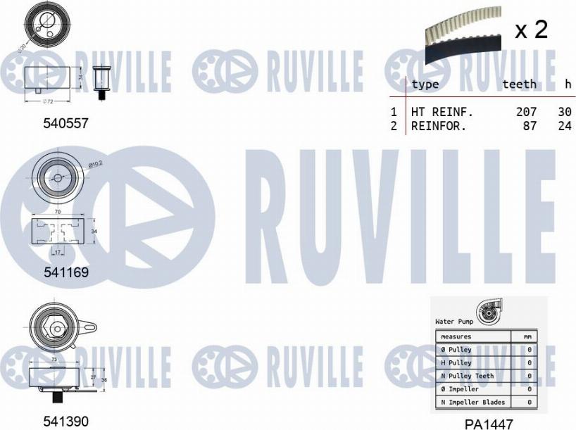 Ruville 5503831 - Водна помпа+ к-кт ангренажен ремък vvparts.bg