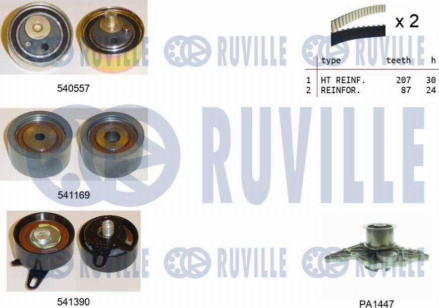 Ruville 5503831 - Водна помпа+ к-кт ангренажен ремък vvparts.bg