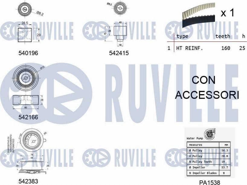 Ruville 5503351 - Водна помпа+ к-кт ангренажен ремък vvparts.bg