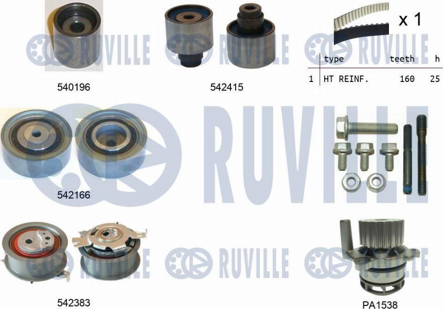 Ruville 5503351 - Водна помпа+ к-кт ангренажен ремък vvparts.bg