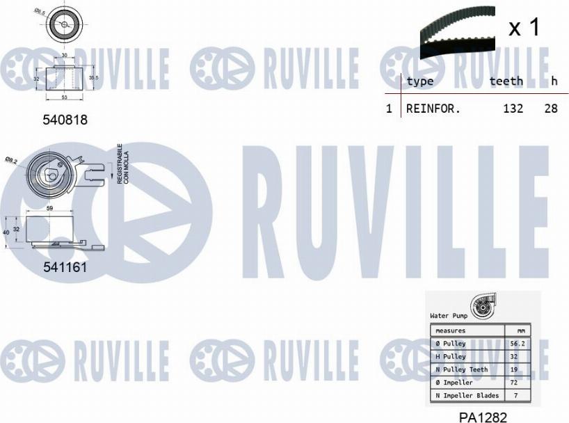 Ruville 5503261 - Водна помпа+ к-кт ангренажен ремък vvparts.bg