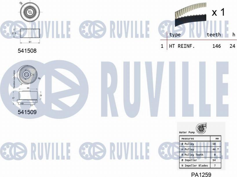 Ruville 5503201 - Водна помпа+ к-кт ангренажен ремък vvparts.bg