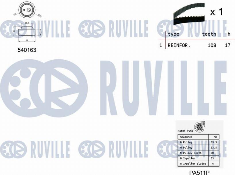 Ruville 5503281 - Водна помпа+ к-кт ангренажен ремък vvparts.bg