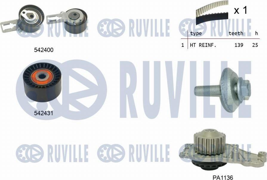 Ruville 5503791 - Водна помпа+ к-кт ангренажен ремък vvparts.bg