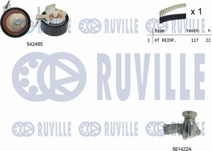 Ruville 5503741 - Водна помпа+ к-кт ангренажен ремък vvparts.bg
