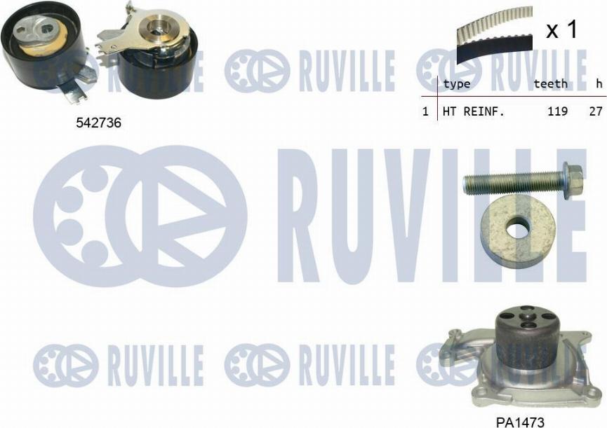 Ruville 5503781 - Водна помпа+ к-кт ангренажен ремък vvparts.bg