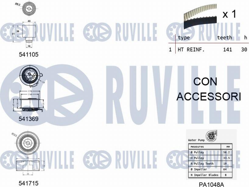 Ruville 5502991 - Водна помпа+ к-кт ангренажен ремък vvparts.bg