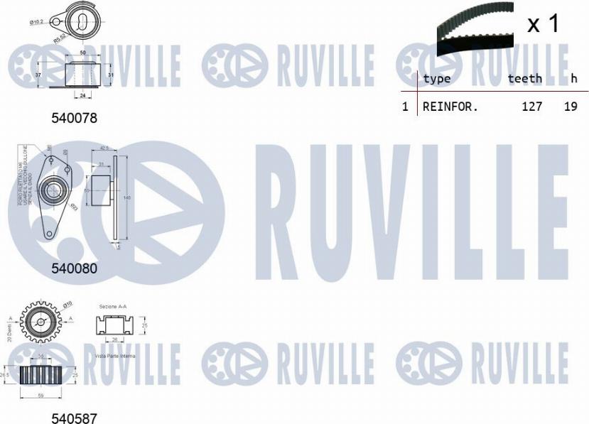 Ruville 550249 - Комплект ангренажен ремък vvparts.bg