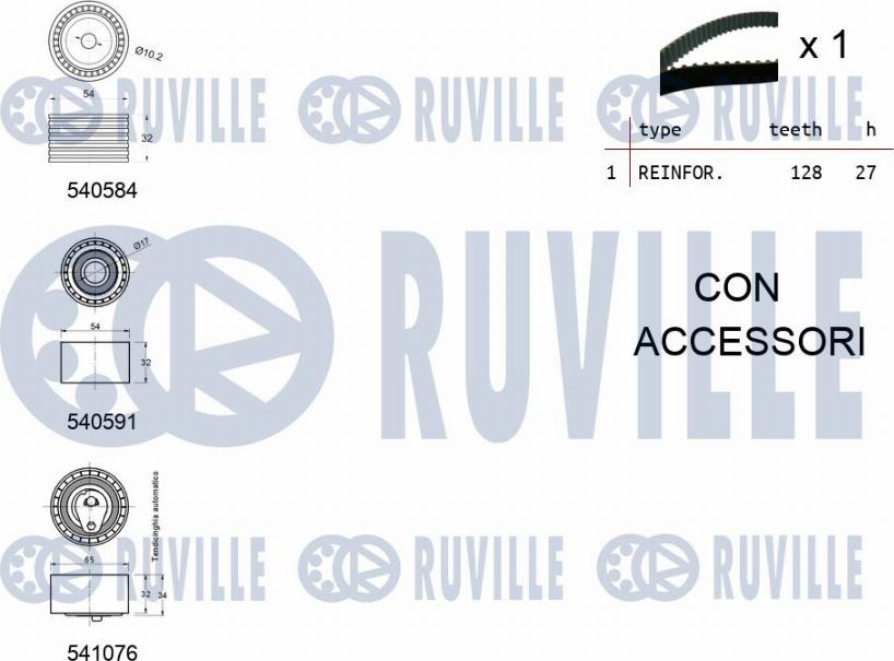 Ruville 550254 - Комплект ангренажен ремък vvparts.bg