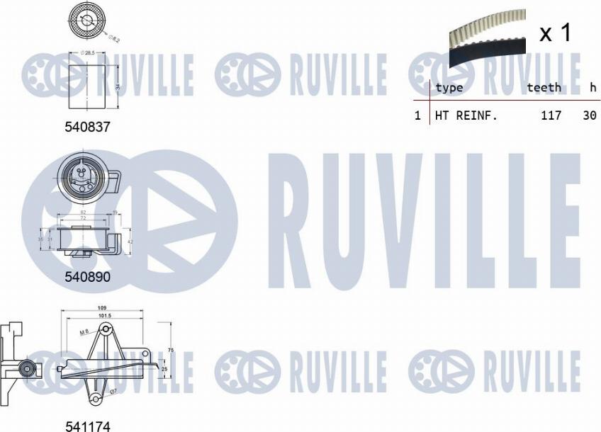 Ruville 550255 - Комплект ангренажен ремък vvparts.bg