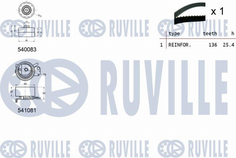 Ruville 550256 - Комплект ангренажен ремък vvparts.bg